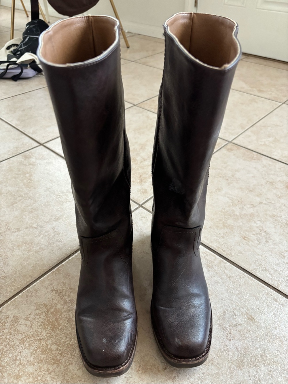 FRYE AND CO. Dark Brown Leather Knee-High Heeled Boots - wide calf